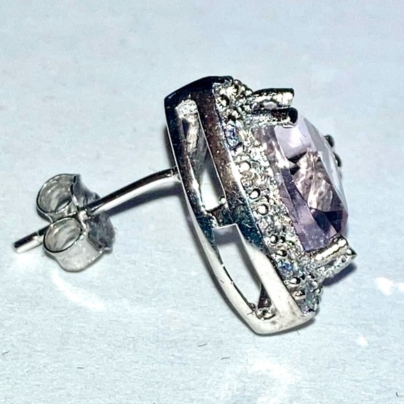 VJ CHINA Sterling Silver Lavender and Clear Stones Earrings 925 - Picture 11 of 14